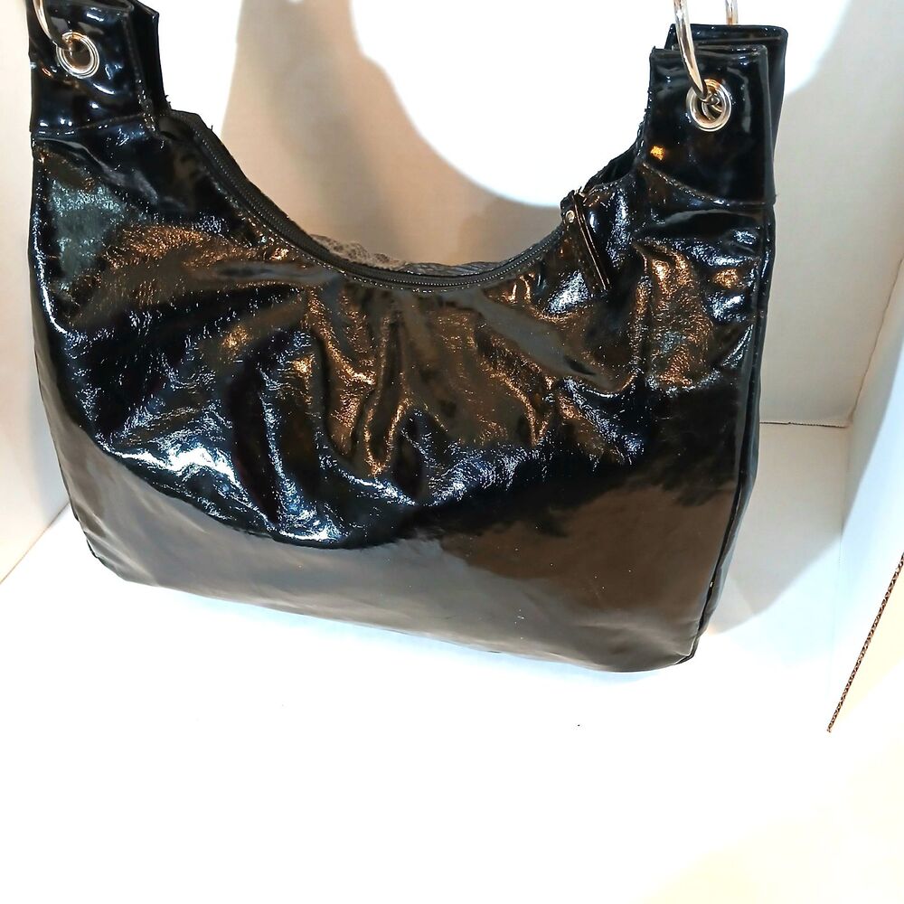 Giannini Black Tan Faux Leather Snake Skin Hobo Crossbody Shoulder Bag - Picture 5 of 12